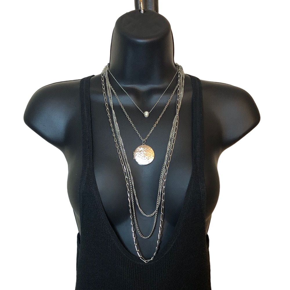 Elegant Silver Layered Necklace Set